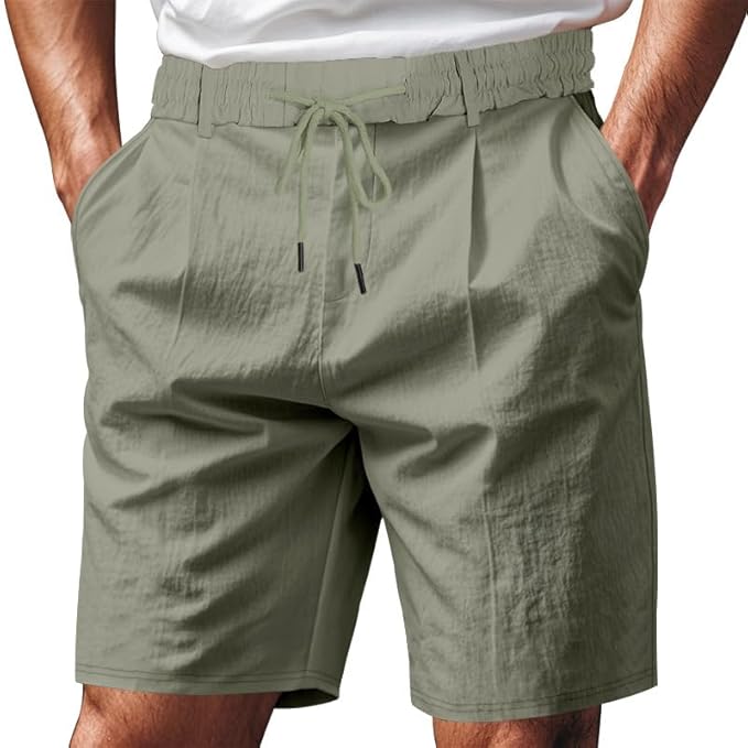 Solid Color Linen Men's Shorts Elastic Waist Casual Beach Pants Summer Classic Fashion Summer Loose Straight Short