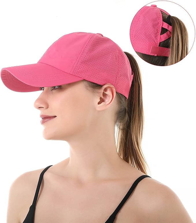 Womens Criss Cross Ponytail Baseball Cap Adjustable High Messy Bun Ponycap Quick Drying Hat