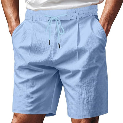 Solid Color Linen Men's Shorts Elastic Waist Casual Beach Pants Summer Classic Fashion Summer Loose Straight Short
