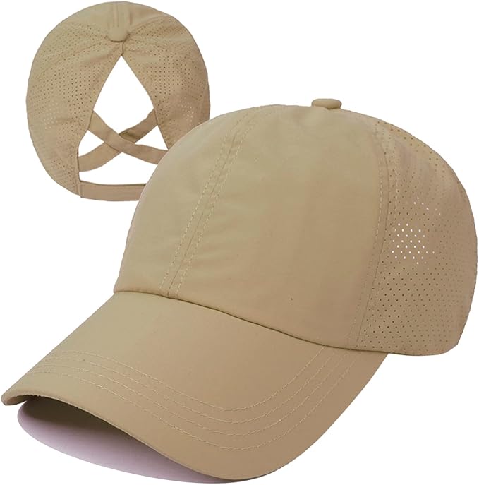 Womens Criss Cross Ponytail Baseball Cap Adjustable High Messy Bun Ponycap Quick Drying Hat