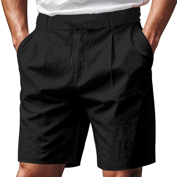 Solid Color Linen Men's Shorts Elastic Waist Casual Beach Pants Summer Classic Fashion Summer Loose Straight Short