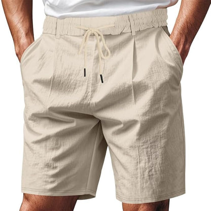 Solid Color Linen Men's Shorts Elastic Waist Casual Beach Pants Summer Classic Fashion Summer Loose Straight Short