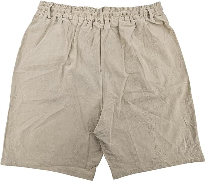 Solid Color Linen Men's Shorts Elastic Waist Casual Beach Pants Summer Classic Fashion Summer Loose Straight Short