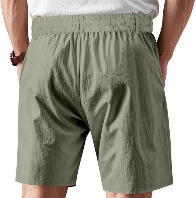 Solid Color Linen Men's Shorts Elastic Waist Casual Beach Pants Summer Classic Fashion Summer Loose Straight Short