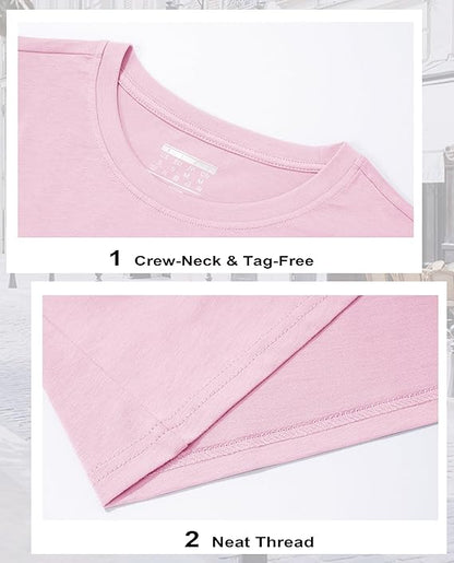 Women's Cotton T-Shirts Short-Sleeve Shirts Crew-Neck Tops Classic-Fit Breathable Casual Summer Tees
