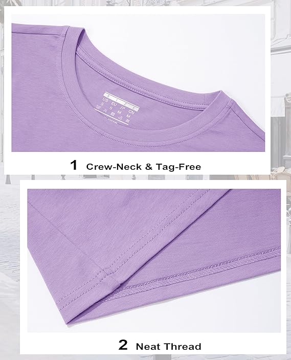 Women's Cotton T-Shirts Short-Sleeve Shirts Crew-Neck Tops Classic-Fit Breathable Casual Summer Tees