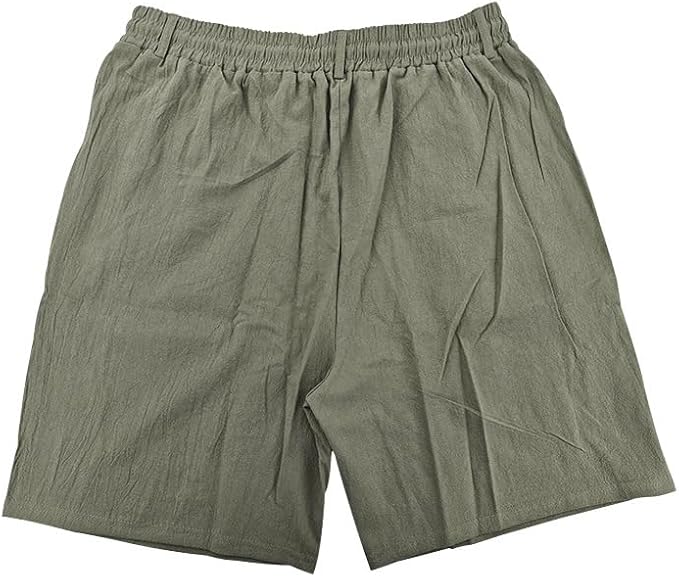 Solid Color Linen Men's Shorts Elastic Waist Casual Beach Pants Summer Classic Fashion Summer Loose Straight Short
