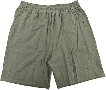 Solid Color Linen Men's Shorts Elastic Waist Casual Beach Pants Summer Classic Fashion Summer Loose Straight Short
