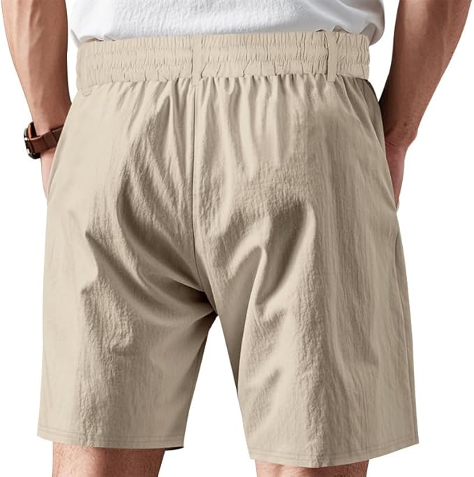 Solid Color Linen Men's Shorts Elastic Waist Casual Beach Pants Summer Classic Fashion Summer Loose Straight Short