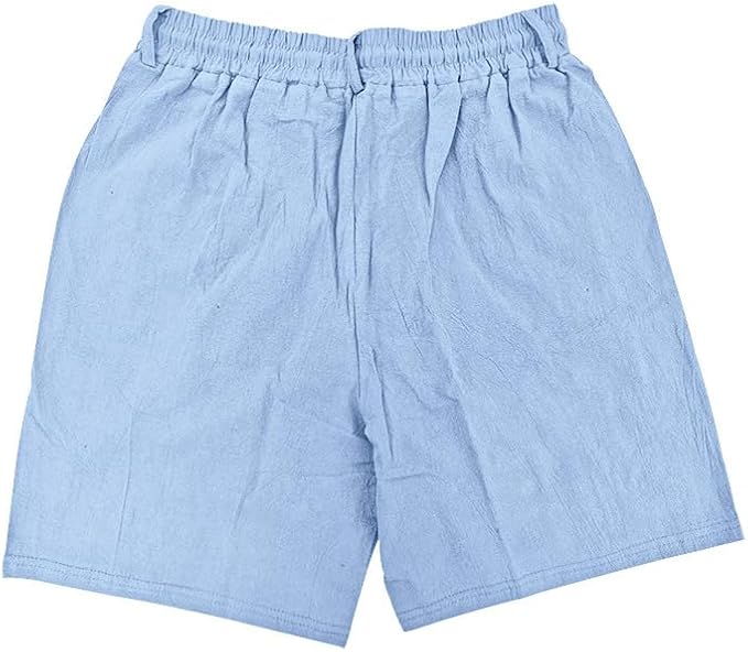 Solid Color Linen Men's Shorts Elastic Waist Casual Beach Pants Summer Classic Fashion Summer Loose Straight Short