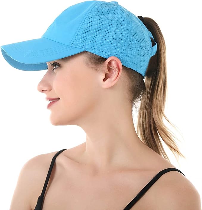 Womens Criss Cross Ponytail Baseball Cap Adjustable High Messy Bun Ponycap Quick Drying Hat