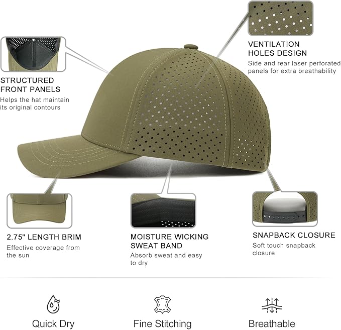 Men Quick Dry Baseball Cap Laser Cut Mesh Ball Curved Brim Snapback Hat