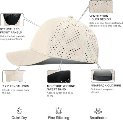 Men Quick Dry Baseball Cap Laser Cut Mesh Ball Curved Brim Snapback Hat