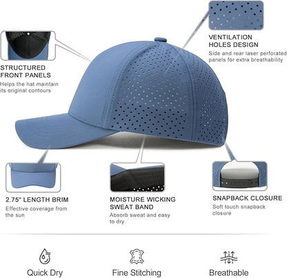 Men Quick Dry Baseball Cap Laser Cut Mesh Ball Curved Brim Snapback Hat
