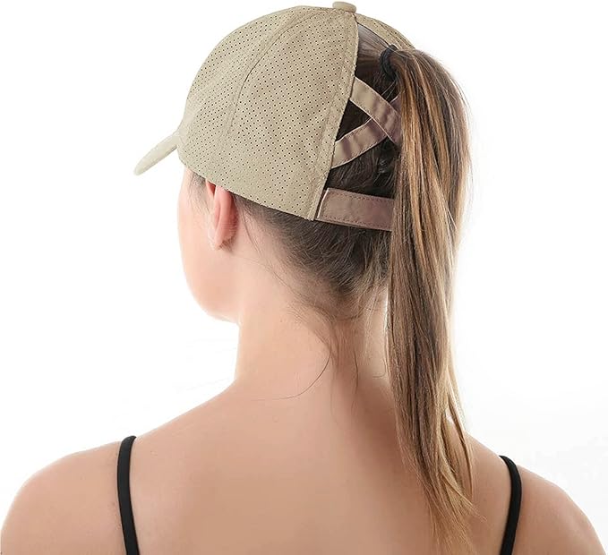 Womens Criss Cross Ponytail Baseball Cap Adjustable High Messy Bun Ponycap Quick Drying Hat