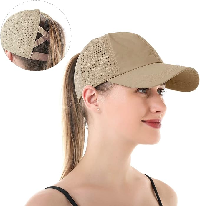 Womens Criss Cross Ponytail Baseball Cap Adjustable High Messy Bun Ponycap Quick Drying Hat