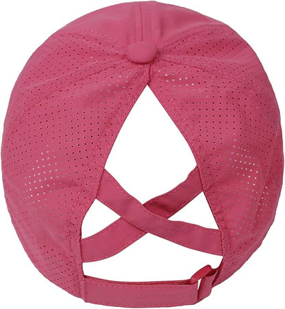 Womens Criss Cross Ponytail Baseball Cap Adjustable High Messy Bun Ponycap Quick Drying Hat